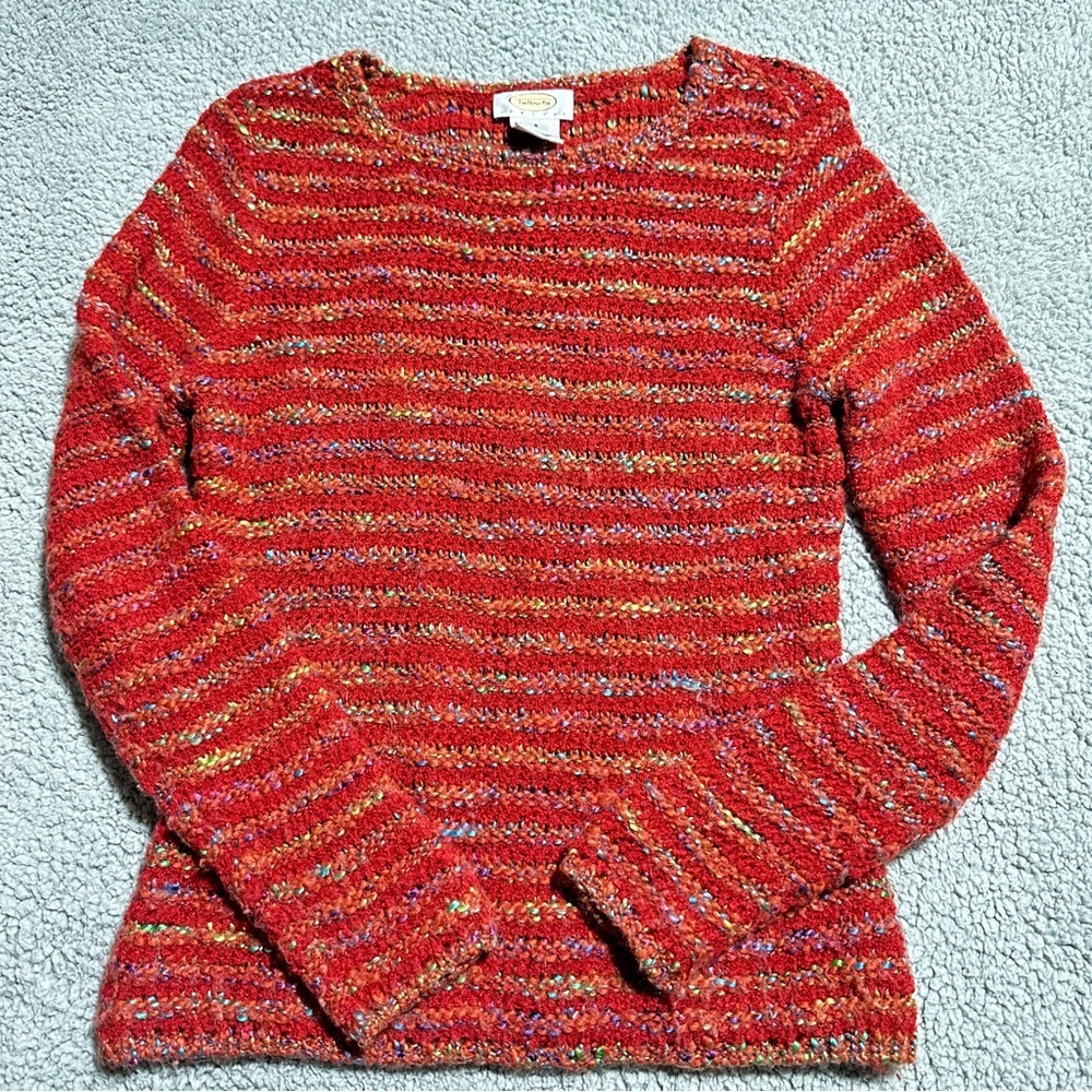 👉 Talbots Petites Women’s Red Multicolor Knit Sweater Size S, Wool Blend